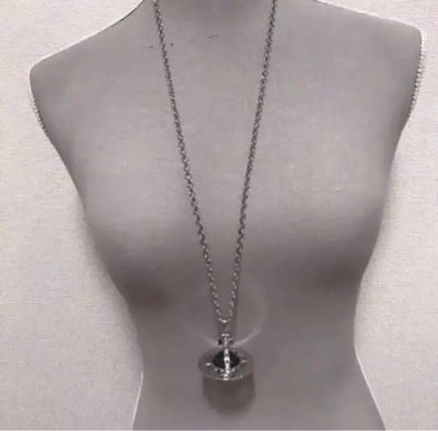 Vivienne Westwood Small Orb Necklace Silver Black Drawstring bag with cloth