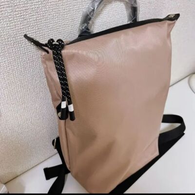 Longchamp Le Pliage Energy Backpack Zipper bag Nylon bag Pink Beige Leather