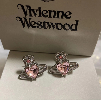 Vivienne Westwood Ariela Orb Heart Earrings, Silver Pink (Includes Accessories)