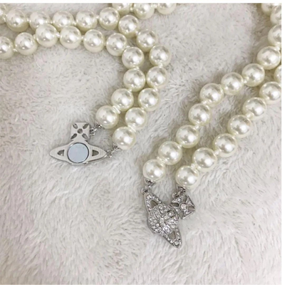 Vivienne Westwood Double-Strand Pearl Orb Choker Necklace, Silver, No Box