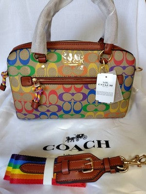 COACH Rowan Satchel Signature Canvas Rainbow Shoulder 2Way Bag C4396 Outlet New