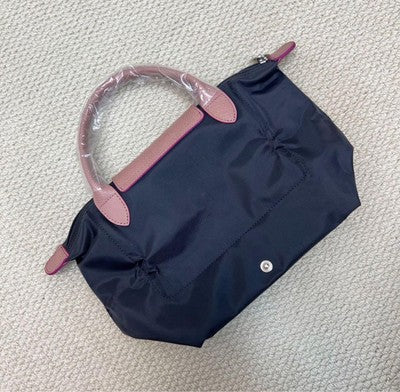Longchamp M size Tote Bag Handbag Eiffel Tower Embroidery Black Leather