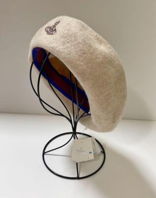 check description chose color Vivienne Westwood Beret hat Beige wool embroidery