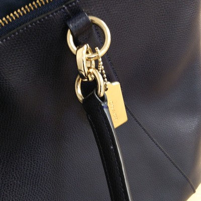 Coach tote bag all leather City bag Zip bag turn lock charm Navy A4 size