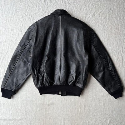 VTG Avirex A-2 Bomber Flight Leather Jacket XS Black Patrouille de France 1988