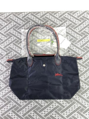 Longchamp L size Tote Bag Hand bag Nylon bag zipper bag Black and Red Leather