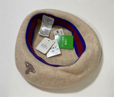 check description chose color Vivienne Westwood Beret hat Beige wool embroidery