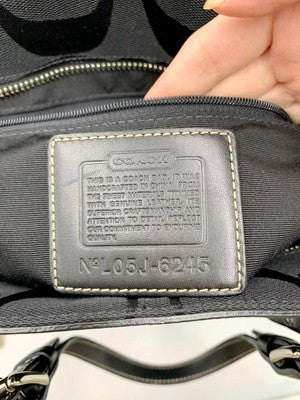 COACH Tote Bag Canvas Black Leather Signature Handbag Zip bag Large Women's