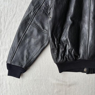 VTG Avirex A-2 Bomber Flight Leather Jacket XS Black Patrouille de France 1988