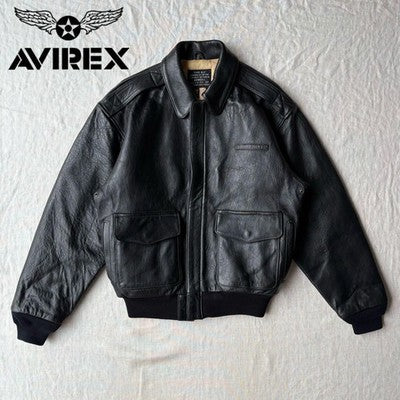 VTG Avirex A-2 Bomber Flight Leather Jacket XS Black Patrouille de France 1988