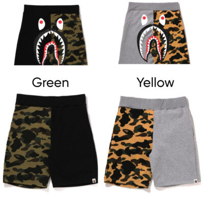 check description A Bathing Ape 1st Camo Back Shark Sweat Shorts Green Yellow