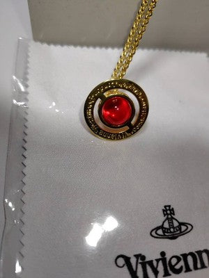 Vivienne Westwood Tiny Orb Gold Red Stone Pendant Necklace, Chain Length: 47.0cm