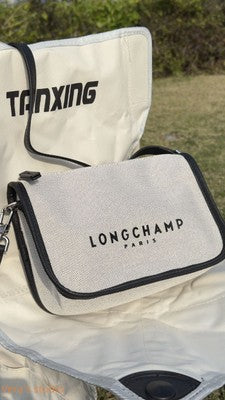 Longchamp M size Canvas Messenger Bag Tote Bag Hand bag Ivory Leather