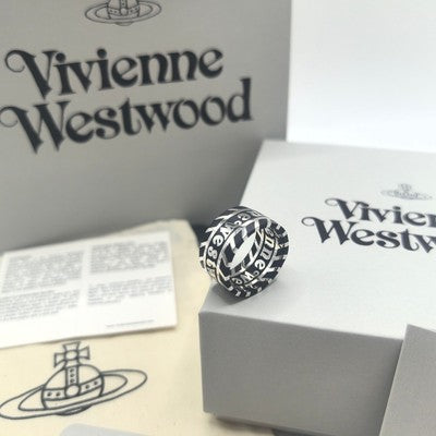 check description Vivienne Westwood Chip Stripe Logo Ring Punk