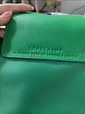 Longchamp S-L size Tote Bag Handbag  Nylon bag Zipper bag Green Leather