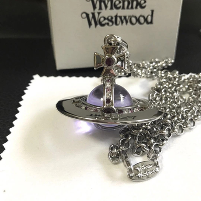 Vivienne Westwood Small Orb Silver Purple Necklace Chain 80cm Box included