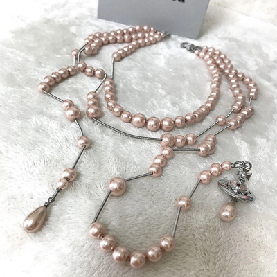 Vivienne Westwood Necklace Pink Silver Broken Pearl Necklace Drop Orb with Box
