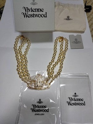 Vivienne Westwood Necklace Triple Pearl Choker Gold Accessories Box included