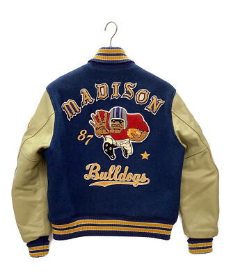 【40】 WHITESVILLE WV11375 Leather Stadium Jumper Award jacket Navy x beige