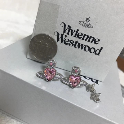 Vivienne Westwood Ariela Orb Heart Earrings, Silver Pink (Includes Accessories)
