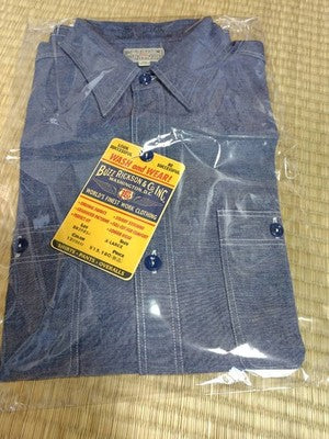 Blue/ White BUZZ RICKSON'S BR35856 chambray work shirts short sleeve made in JP