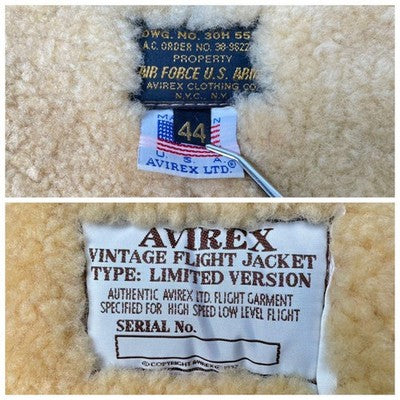 AVIREX B-3 Painted Shearling Jacket Real mouton flight jacket 44 Bomber Brown