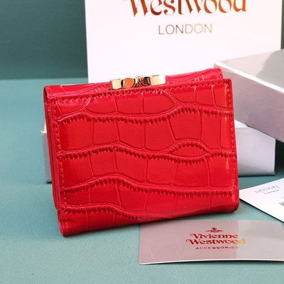 Vivienne Westwood Tri-fold Wallet Clasp Design Bi-fold High Quality Leather red