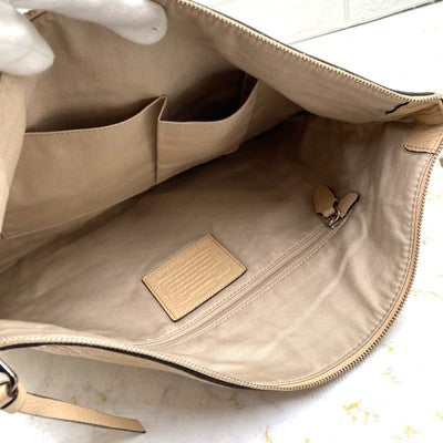 Coach Leather 2WAY Clutch Bag Second Bag Crossbody Shoulder Bag Beige