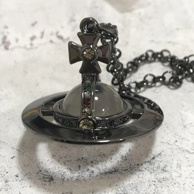 Vivienne Westwood Small Orb Necklace Gunmetal Chain 80cm Drawstring bag included