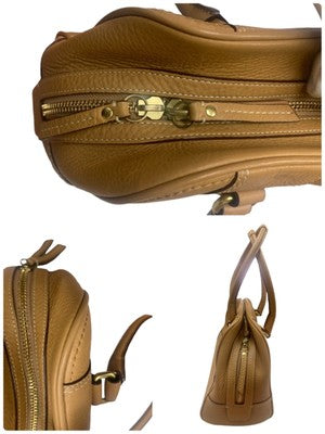 COACH Peppled Satchel Handbag Shoulder bags Zip bag Leather beige 10526