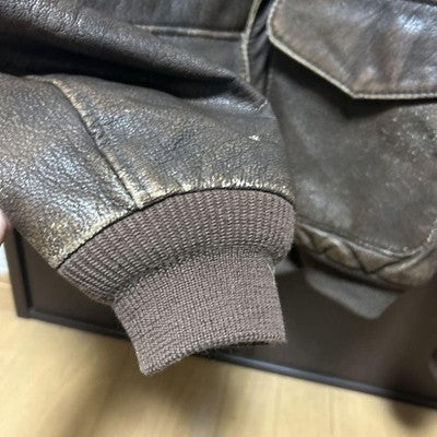 AVIREX TYPE A-2 Leather Jacket flight jacket embroidered patches S Brown