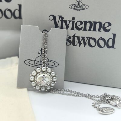 check description Vivienne Westwood AMAYA Sunflower Saturn Pearl Necklace