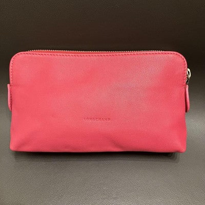 LongchampLe Pliage Cuir Pouch Handbag Clutch Bag Leather Pouch Zipper bag Red
