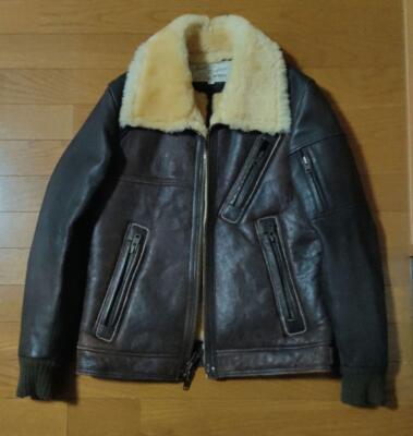 AVIREX Type B-3 Leather Flight Mouton Bomber Jacket Size L Brown Made in USA