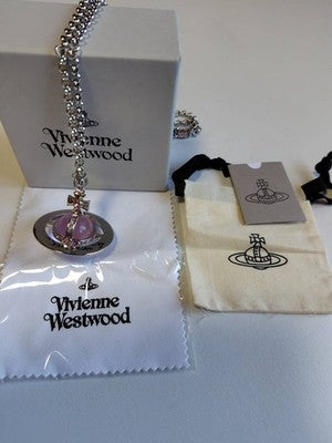 Vivienne Westwood Medium Orb Necklace Pink x Silver Top 6.5 x 6cm C:80cm