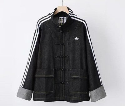 Black adidas China Track Top Denim Soft Loose Jacket