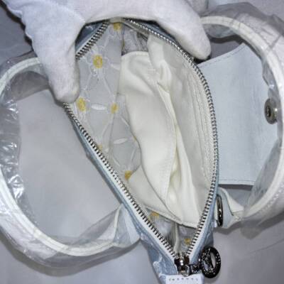 Longchamp XS size Tote Bag Handbag Shoulder bag Light blue Leather Cotton