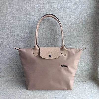 Longchamp S-L size Tote Bag Handbag nylon bag Pink Beige/AUBEPINE Leather