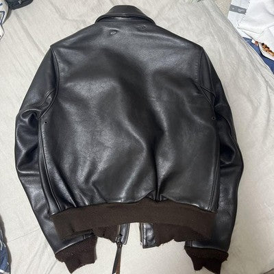 VTG Avirex A-2 Bomber Flight Leather Jacket XS Brown Patrouille de France 1988