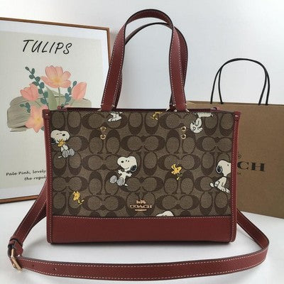 COACH x Peanuts Shoulder Tote Bag Dempsey Carryall Snoopy Woodstock CE862 New