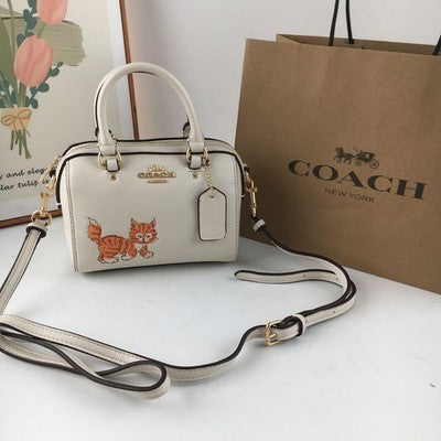 COACH MINI Rowan Satchel Dancing Kitten Cat Print Crossbody Bag Chalk New CD445