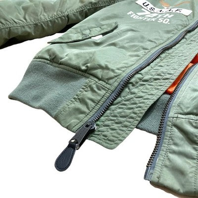 Avirex MA-1 FLYING TIGERS Flight Jacket Size L Olive Green Nylon Military