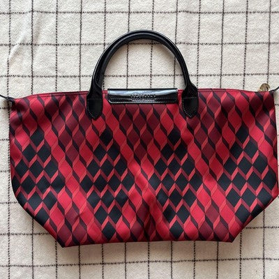 Longchamp Le Pliage M size Tote Bag Enamel hand bag  Sub-bag Red/Black