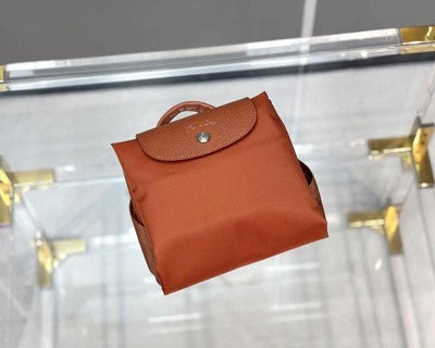 Longchamp Foldable backpack M size Zipper bag Nylon Bag Leather Orange