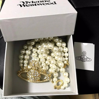 Vivienne Westwood Necklace Triple Pearl Choker Gold Accessories Box included