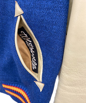 【M】 WHITESVILLE WV10934 Leather Stadium Jumper Varsity Jacket Blue x Beige
