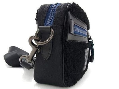 Coach Boa x Leather Crossbody Shoulder Bag for Men Black x Blue Zip bag