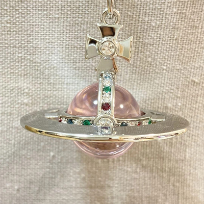 Vivienne Westwood Small Orb Necklace, Silver,Pink Pendant, Multi-Stone, 4.5cmTop