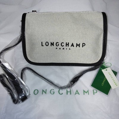 Longchamp M size Canvas Messenger Bag Tote Bag Hand bag Ivory Leather