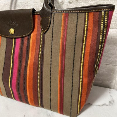 Longchamp Tote Bag Handbag canvas bag leather bag stripes Women's Bag